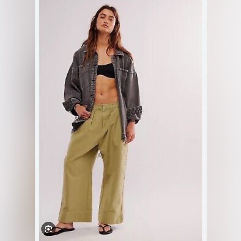 Free people green sweet talk chino line cotton pants  2 6 nwot